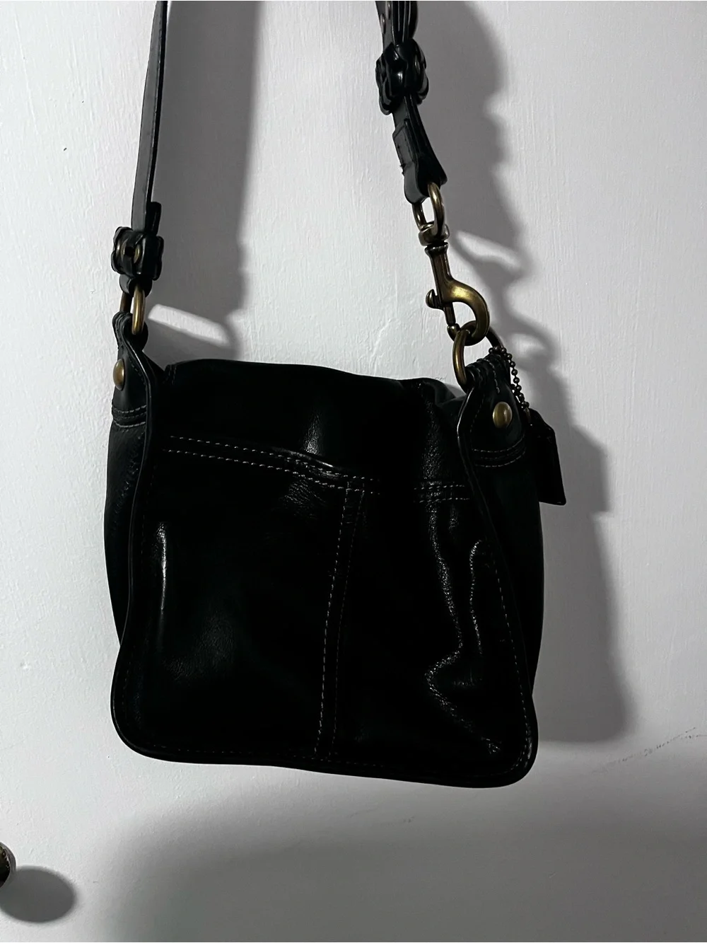 Coach Black Leather Bleecker Flap with Brass Buckle